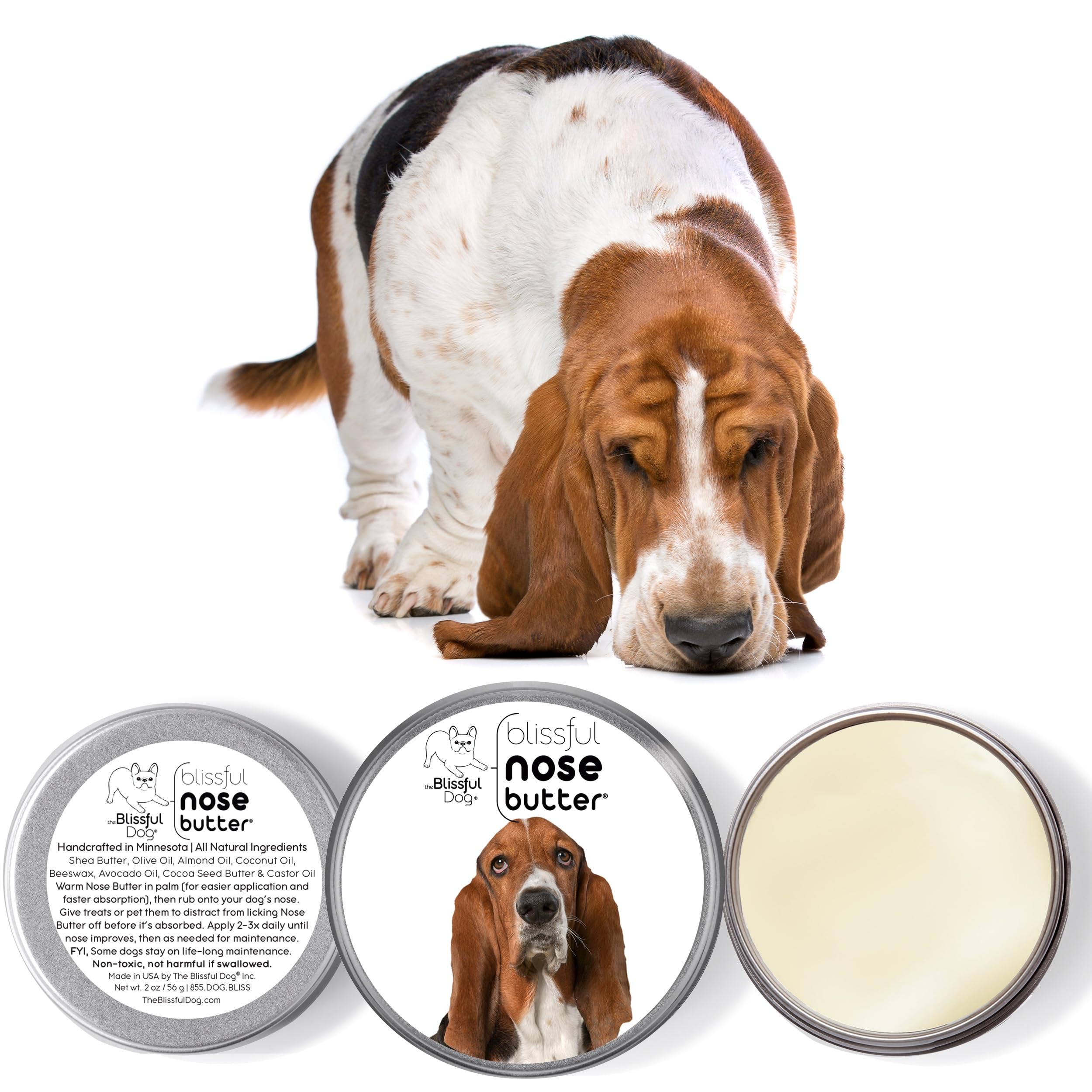The Blissful Dog Basset Hound Unscented Nose Butter - Dog Nose Butter, 8 Ounce